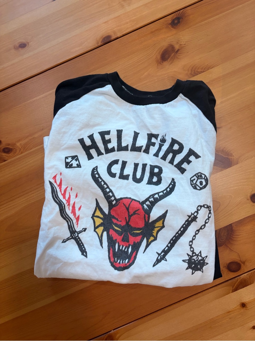 Hellfire Club Graphic Raglan Tee - Black & White Stranger Things